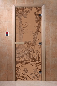 Дверь для сауны "Мишки в лесу" (матовая) 190х70